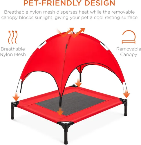 Vista 4 de Cama de malla elevada para perro Best Choice Products, con toldo desmontable, bolsa de viaje, tela transpirable., 30 pulgadas, Rojo