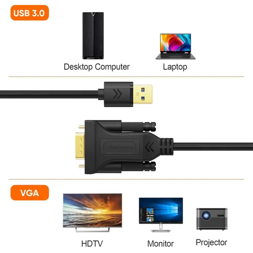 Vista 6 de CableCreation Cable USB 3.0 a VGA de 6 pies, cable adaptador VGA a USB 1080P @ 60Hz, tarjeta de video externa, solo compatible con Windows 10/8.1/8