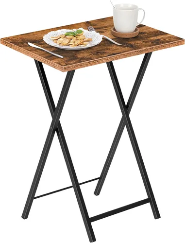 Vista 9 de HOOBRO Mesa plegable para TV, bandeja de TV, mesa estable para aperitivos para espacios pequeños, escritorio portátil junto al sofá, fácil montaje