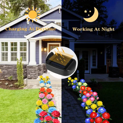 Vista 3 de TYNLED Luces solares de estaca de jardín para exteriores, luz LED mejorada con 6 rosas, luces decorativas solares impermeables para patio, camino