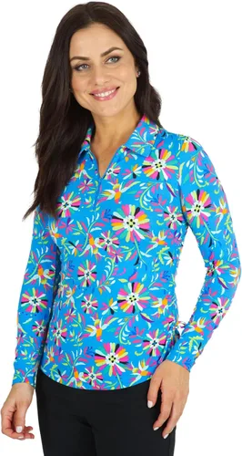 IBKUL Athleisure Wear - Polo de manga larga con protección solar UPF 50+ Icefil Cooling Tech Estela Print de longitud ajustable - 48484