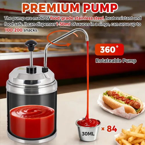 Vista 2 de Dispensador de queso Nacho con bomba de acero inoxidable, calentador de queso de 2.6 cuartos de galón, dispensador de bomba de queso caliente