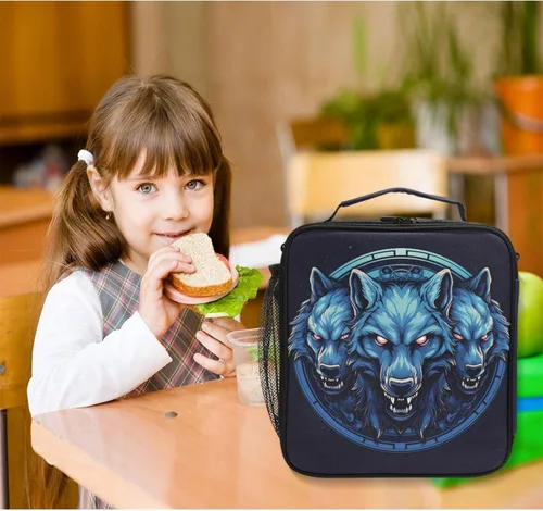 Vista 6 de MNSRUU Lunch Bags for Boys Girls, Wolf Reusable Insulated Lunch Box Thermal Meal Tote Kit, Cooler Bag Organizer with Adjustable Shoulder Strap