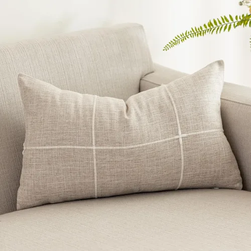 Vista 26 de vctops Funda de Almohada Decorativa de Algodón y Lino con Celosía Rústica Funda de Cojín Lumbar con Bordado Funda de Almohada para Sofá Dormitorio