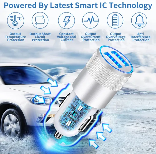 Vista 14 de [Apple MFi Certified] iPhone Fast Car Charger, Rombica 52.5W USB-C PD&QC3.0 Car Power Cigarette Lighter USB Charger Adapter with 2Pack Lightning