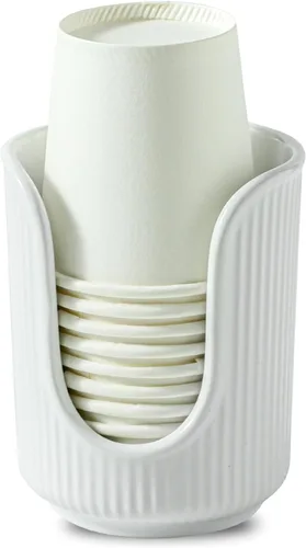 Vista 11 de Dobbyby Dispensador de Vasos de Baño de Cerámica con Elegantes Rayas Verticales - Soporte para Vasos Desechables de Enjuague Bucal que Contiene