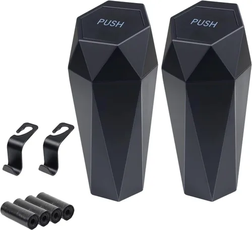 Vista 10 de BFXM Basurero para automóvil, cubo de basura con tapa, accesorios de automóvil para interior de mujer, cubo de basura para automóvil con 2 ganchos