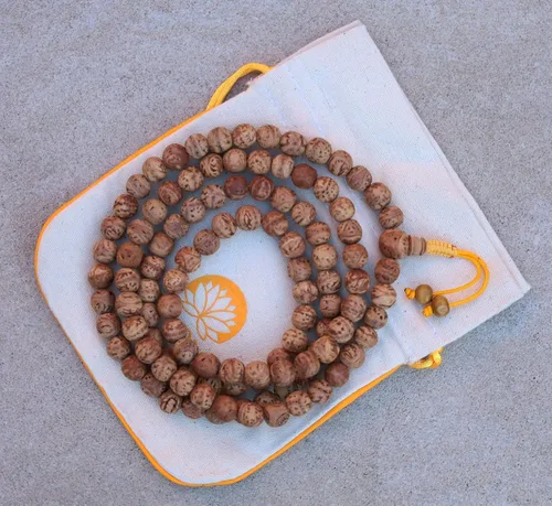 Vista 3 de DharmaObjects 108 cuentas auténticas de semillas de Bodhi de estilo tibetano budista para meditación y compasión, Amarillo, MLBS