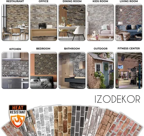 Vista 7 de IZODEKOR Paneles de pared 3D efecto ladrillo, revestimiento, aspecto de piedra, revestimiento de espuma de poliestireno para sala de estar, cocina