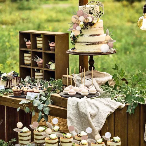 Vista 4 de 47 piezas de decoración de pastel de madera Oh Baby Cake Topper, decoraciones de pastel de bolas Boho para baby shower, recién nacido, cumpleaños