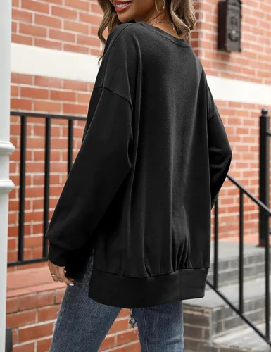 Vista 3 de Florboom Sudaderas de gran tamaño para mujer, cuello redondo, manga larga, túnica casual, suéter suave para otoño