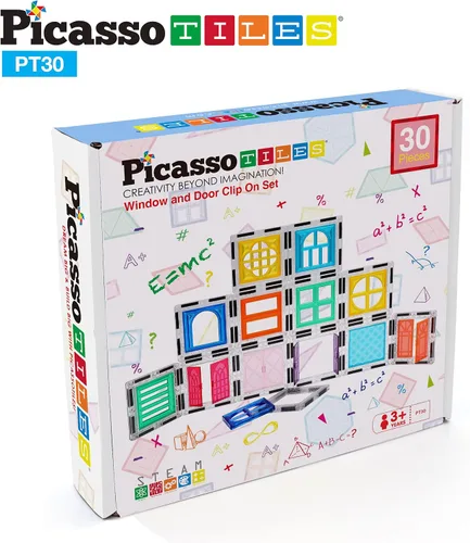 Vista 7 de PicassoTiles Juego de 30 piezas de bloques magnéticos con clip para ventana y puerta azulejos magnéticos azulejos de construcción juguetes
