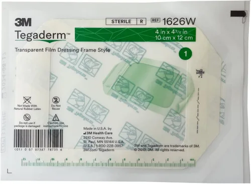 Vista 3 de Rescue Essentials - 3M Tegaderm - Películas Transparentes - 4" x 4 3/4" - Paquete de 10, Blanco, Verde