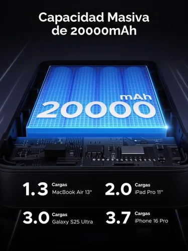 Vista 3 de UGREEN Cargador portátil Nexode de 20000 mAh y 100 W, cargador portátil USB C de 3 puertos PD de carga rápida, pantalla digital para iPhone 17/16