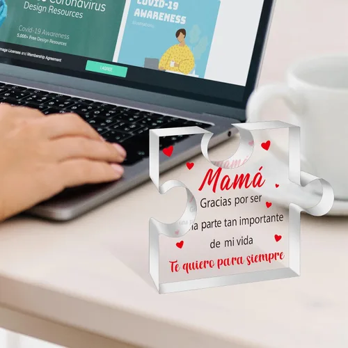 Vista 4 de Yopyame Regalos de Cumpleaños para Mamá en Español - Regalos para Mamá Placa Decorativa de Rompecabezas de Acrílico Recuerdo Pesos de Papel Regalos