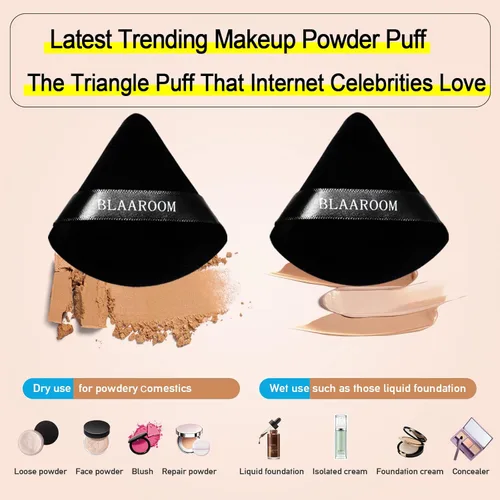 Vista 4 de BLAAROOM 12 esponjas de maquillaje facial con forma de cuña, triángulos de terciopelo para polvo suelto, esponjas de base cosmética suave, Negro