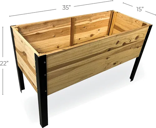 Vista 2 de Maceta elevada de madera con patas de acero, kit de cama de jardín para patio al aire libre para cultivar verduras, madera natural resistente a