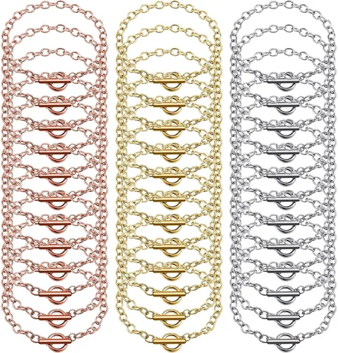 Vista 8 de Hicarer 24 Piezas de Cadenas de Pulsera a Granel con Cierre de Palanca OT, Cadenas de Eslabones de Aleación para Hacer Joyería DIY, Pulseras para Oro