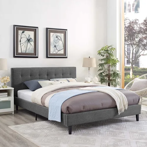 Vista 13 de Modway Linnea - Cama tapizada de plataforma blanca con soporte de listones de madera