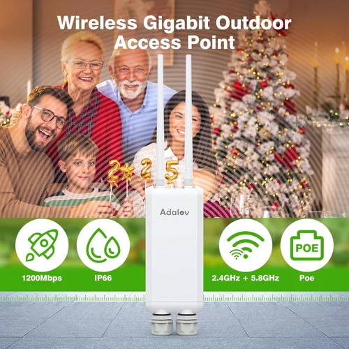 Vista 4 de Adalov Punto de acceso Wi-Fi al aire libre con soporte de soporte, extensor WiFi de largo alcance de 1200 Mbps, punto de acceso inalámbrico Gigabit