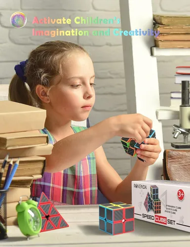 Vista 5 de Cubo de velocidad ROXENDA - Juego de cubos de velocidad de 2 x 2 3 x 3 pirámide de fibra de carbono