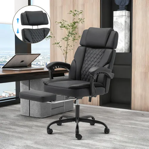 ECOTOUGE Silla de oficina ejecutiva, silla de escritorio ergonómica grande y alta con reposacabezas ajustable, silla de computadora de piel