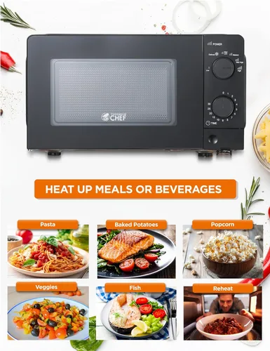 Vista 2 de Commercial Chef - Horno de microondas para encimera de 0.6 pies cúbicos, controles de dial mecánico, 700W, puerta con tirador, 6 niveles de Negro