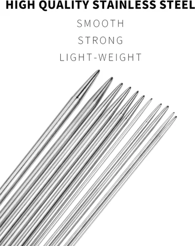 Vista 3 de 44 agujas de tejer de doble punta, 11 tamaños, 10 pulgadas, 9.8 in, agujas de tejer de acero inoxidable, juegos de herramientas de hilo