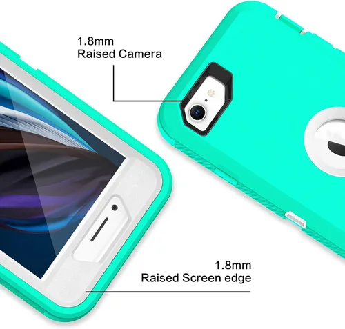 Vista 3 de MXX Funda diseñada para iPhone SE 2020/SE 2022, funda protectora resistente con protector de pantalla [3 capas] cubierta de protección de goma