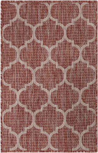 Vista 3 de Unique Loom Outdoor Trellis Collection - Alfombra rectangular de 2 x 3 pies 1 pulgada, rojo óxidomarfil