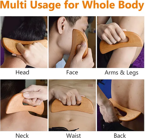 Vista 3 de FKYzixeh Masajeador de drenaje linfático, herramienta Gua Sha de madera para cuerpo, raspador de masaje manual para anticelulitis y aliviar