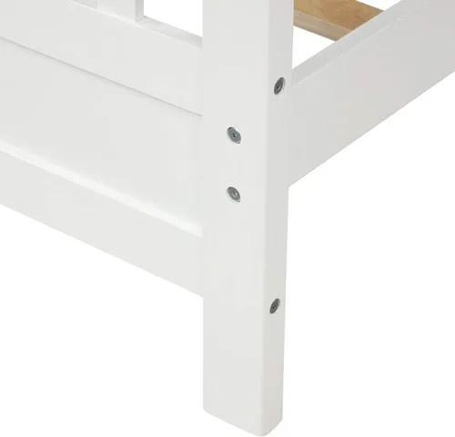 Vista 8 de Merax Cama de plataforma individual de madera maciza blanca para niños, marco de cama de plataforma individual con cabecero, estribo, soporte