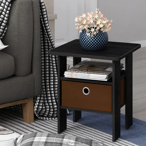 Vista 2 de Furinno ANDREY - Mesa auxiliar, mesa de centro, mesita de noche con estantes abiertos y contenedor de almacenamiento, mesa de cabecera, para sala