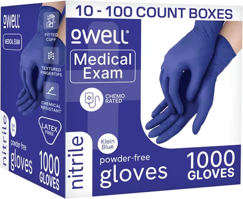 OWELL® Blue Medical Exam Nitrile Gloves – Disposable Gloves for Dental & Medical Use, Powder-Free, Latex-Free, Chemo Rated
