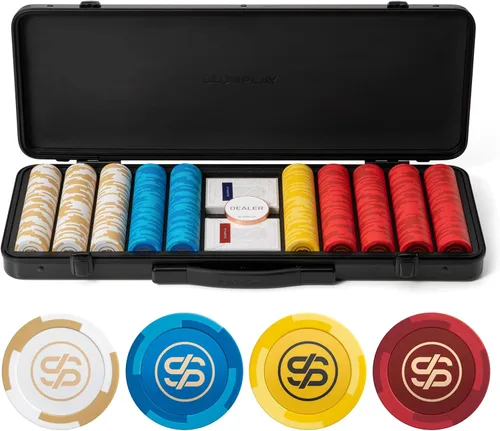 Vista 9 de SLOWPLAY Godel - Juego de fichas de póquer de arcilla de 0.49 oz para Texas Hold'em, 300 piezas [fichas en blanco] cuenta con una caja de chips