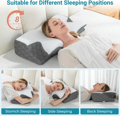 Vista 8 de Elviros Almohada cervical para dormir, almohada de espuma viscoelástica para aliviar el dolor de cuello, almohadas refrescantes para adultos