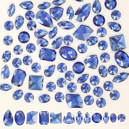 Vista 11 de 70 diamantes de imitación negros para coser, formas mixtas, parte trasera plana, diamantes de imitación de cristal K9 para coser, gemas de cristal