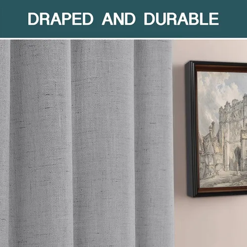 Vista 7 de FantasDecor - Cortina de lino para ventana, cortinas de lino y cortinas con cierre de pestañas con bolsillo para cortinero, 2 paneles por juego