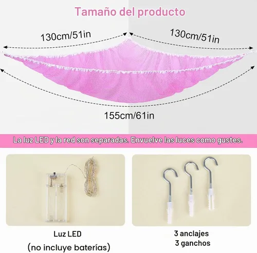 Vista 7 de Basumee Hamaca de animales de peluche con luz LED, organizador de red de juguetes de peluche, organizador de esquina para almacenamiento de animales