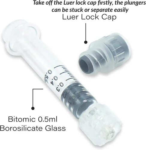 Vista 2 de Jeringa de vidrio de borosilicato de 0.0 fl oz con émbolo de plástico, 100 unidades Jeringa Luer Lock antifugas sin aguja Jeringa de medición