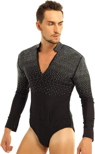 Vista 2 de Camiseta de baile de tango latino con diamantes de imitación brillantes para hombre