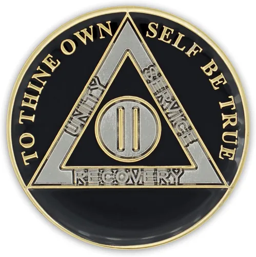 Vista 2 de Moneda de sobriedad de 2 años Ficha de aniversario de recuperación de chip AA Triplate (negro)