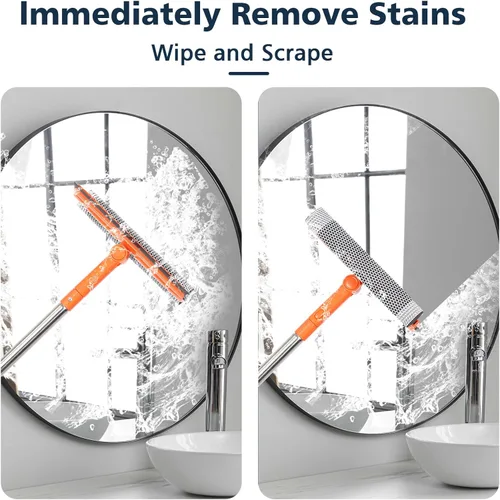 Vista 8 de Escobilla de ventana profesional, limpiador de ventanas 2 en 1 con mango largo de acero inoxidable, escobilla de esponja para ventana de coche