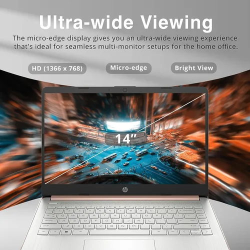 Vista 4 de HP Premium Stream - Laptop BrightView HD de 14 pulgadas, Intel Celeron N4120, 8 GB de RAM, 64 GB eMMC, gráficos Intel UHD, cámara web HD, 1 año
