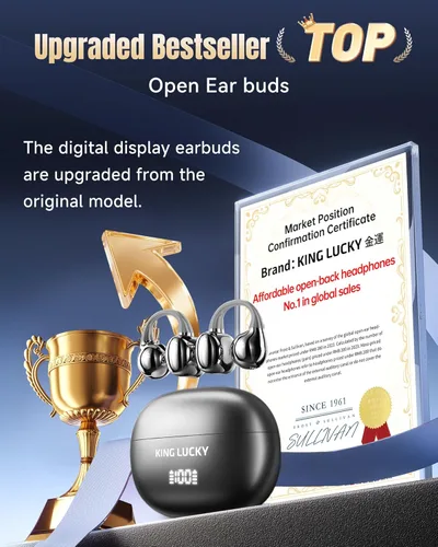 Vista 2 de King Lucky Auriculares de clip Gen 3, auriculares inalámbricos Bluetooth 6.0 de oreja abierta con micrófono, ajuste seguro para orejas pequeñas