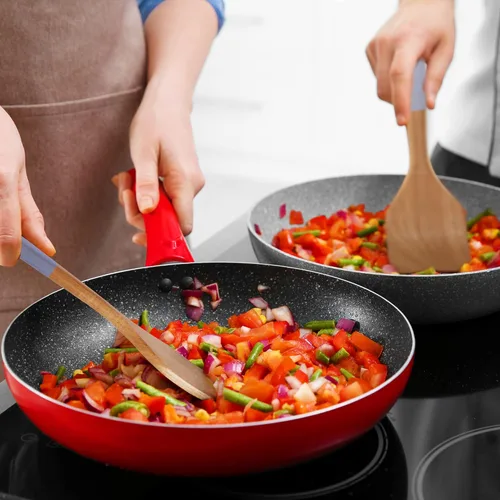 Vista 4 de Cucharas de madera de acacia para cocinar: juego de utensilios de cocina y cocina de 5 piezas - espátula de madera, cuchara ranurada y para pasta