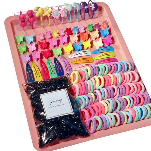 Vista 9 de Juego de accesorios para el cabello - Coleteros, lazos elásticos sin delinear, cintas, sujetadores de cola de caballo, bandas de goma para niñas