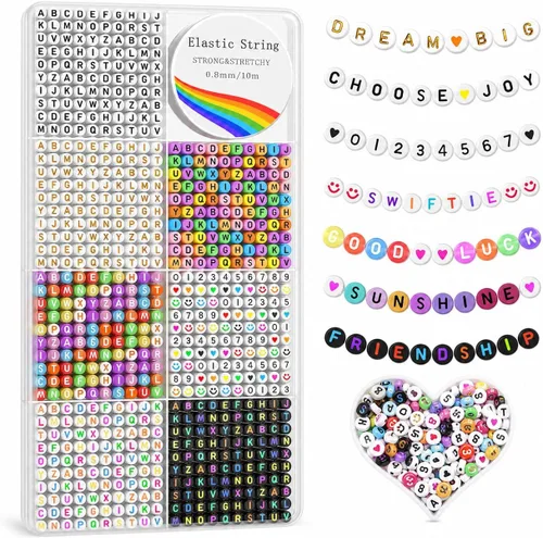 Redtwo - 1600 cuentas de letras para pulseras A-Z para pulseras | 6 Styles of Colorful Alphabet Beads, Heart Smiley Number Beads, Friendship