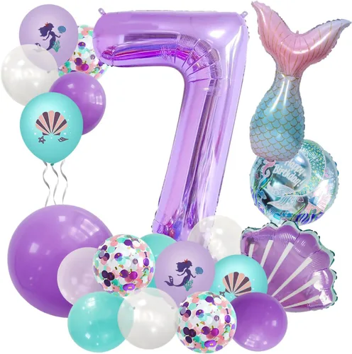 Vista 12 de Globo morado número 1 de 40 pulgadas, globo gigante grande del número 1, globos de sirena de primer cumpleaños, suministros de decoración