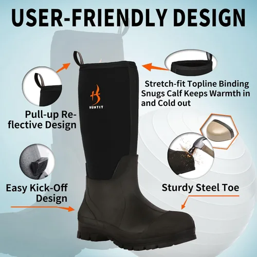 Vista 3 de Botas de trabajo de goma para hombre, suela intermedia de Kevlar, puntera de acero, botas de goma impermeables para múltiples estaciones, 0.197 in